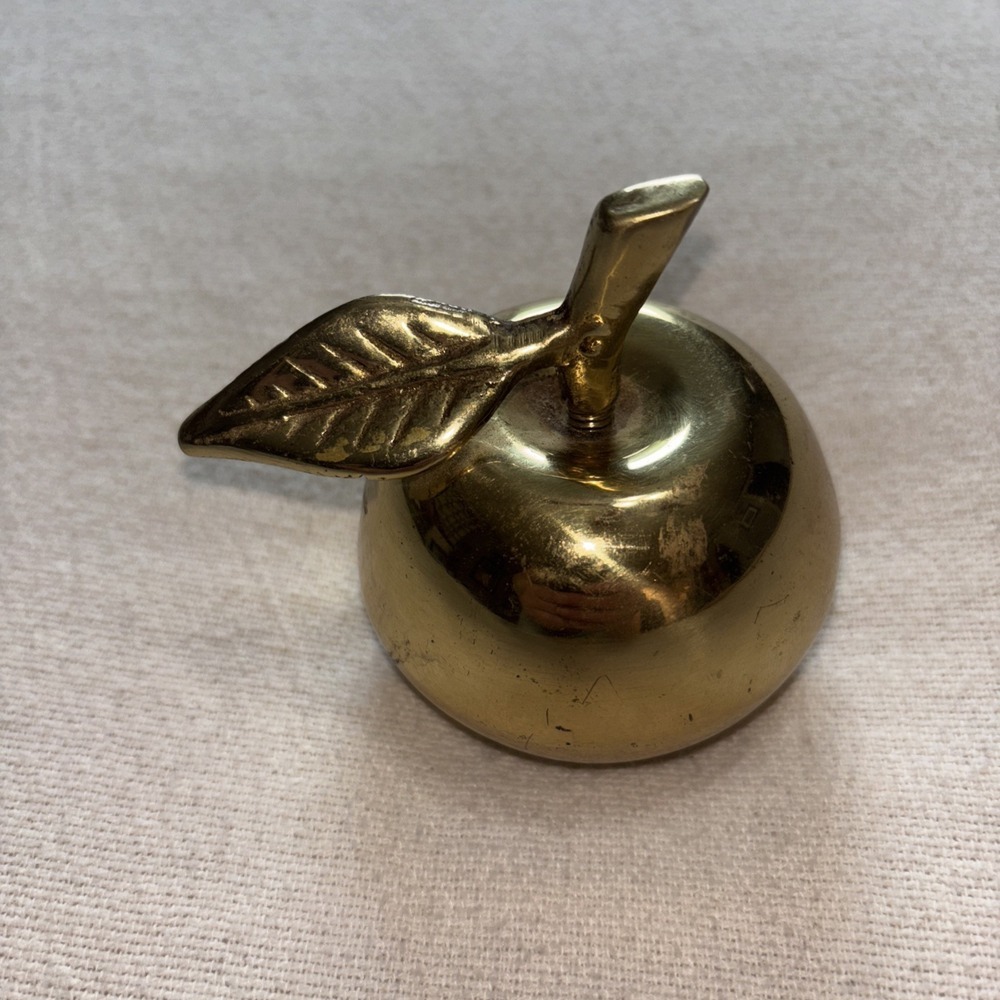 Vintage Small Brass Apple Bell w/ Stem and Leaf Teacher‎ Vibes